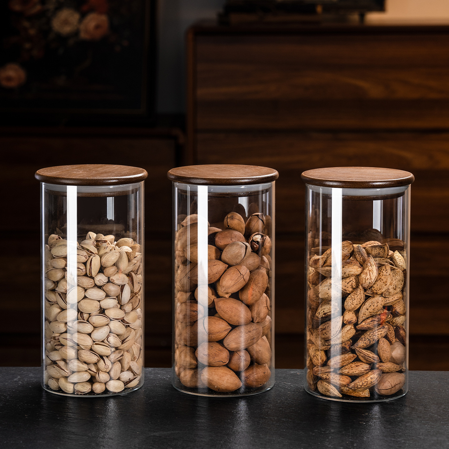 Tanque de almacenamiento de sellado de cocina tanque de almacenamiento de vidrio de gran capacidad tanque de almacenamiento de granos de nueces