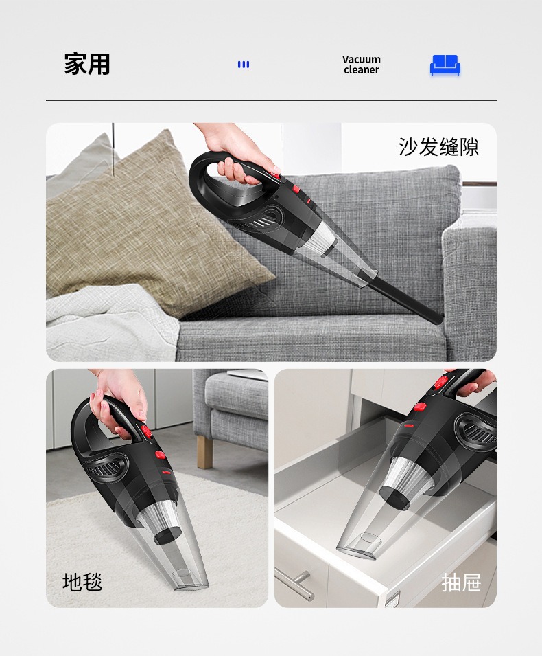 Car Vacuum Cleaner, Rechargeable Wireless Vacuum Cleaner, Dual-Purpose Dry and Wet Vacuum Cleaner for Car and Home, High-Power USB Vacuum Cleaner
