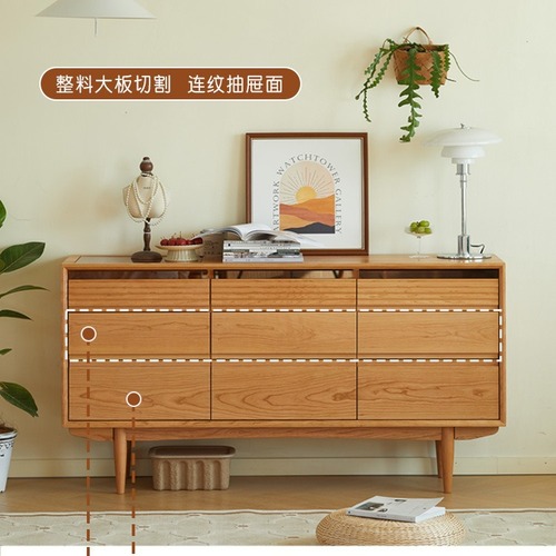 Solid Wood Nine Drawers Chest of Drawers Cherry Wood Nordic Retro Small Apartment Bedroom Bedside Living Room Storage Drawer Side Cabinet 