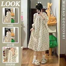 泡泡皱棉 长袖睡裙女秋冬季卡通可爱小兔子睡裙甜美家居服圆领