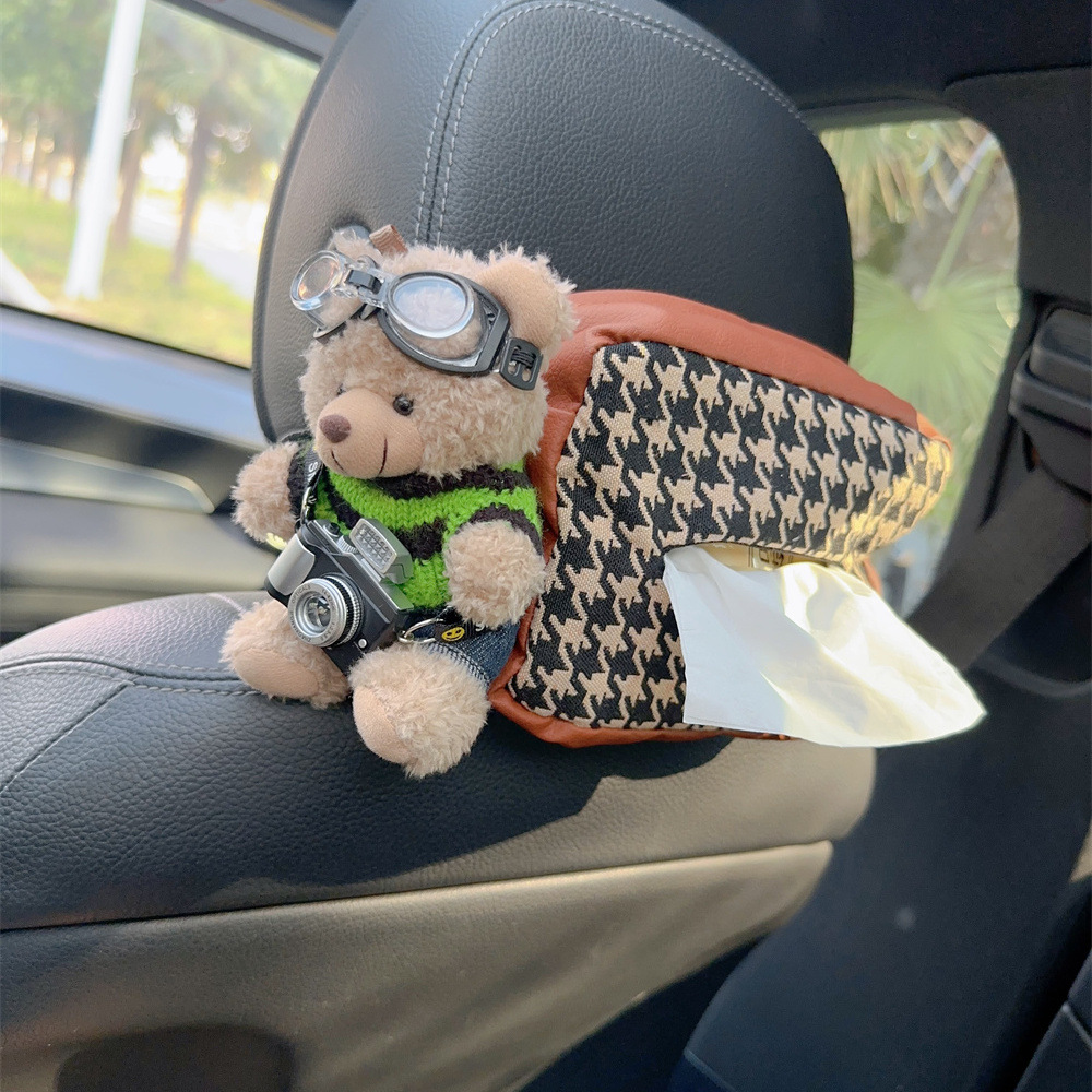 Cubierta de papel de dibujo trasero del asiento del automóvil Caja de pañuelos de moda Coche multifuncional colgante bolsa de papel femenino lindo dibujos animados suministros para automóviles