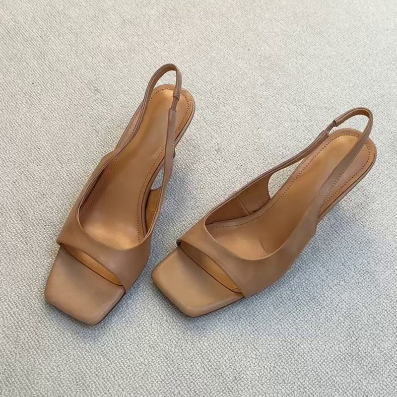Sheepskin version~Square-toed open-toe minimalist style one-strap sandals for women, versatile for commuting, with a slim heel and French-style elegance Sheepskin version~Square-toed open-toe minimalist style one-strap sandals for women, versatile for commuting, with a slim heel and French-style elegance