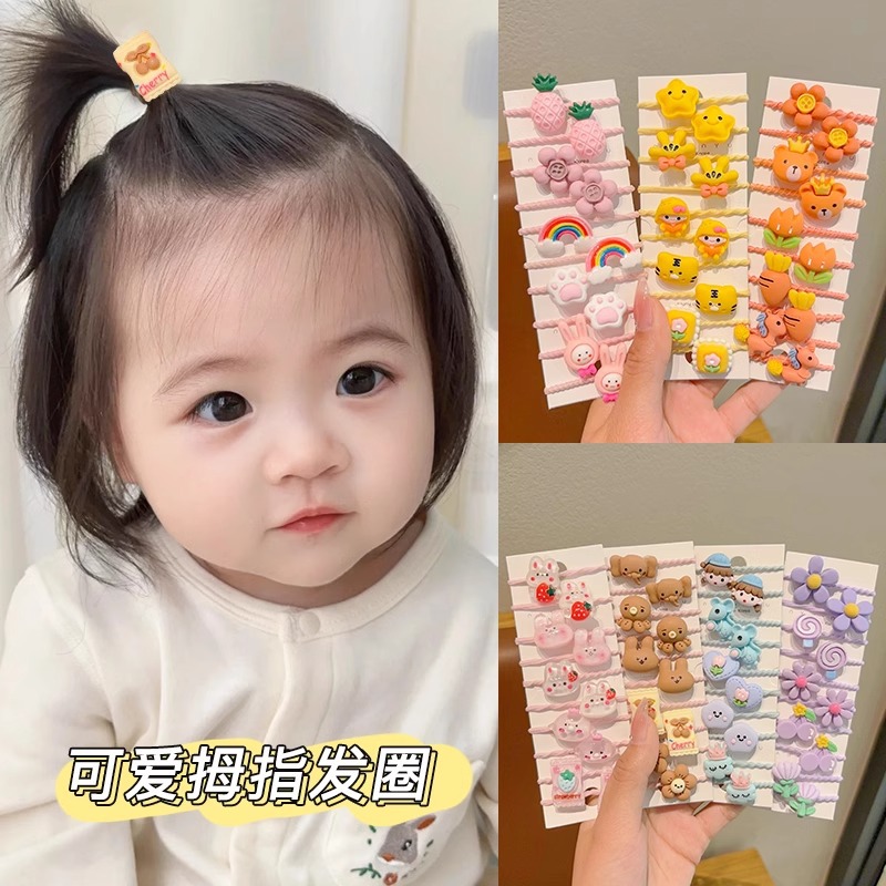 Cuerdas de cabello de banda de goma de color para bebés lindas caricaturas para niñas con un anillo de cabello para bebés de alta elasticidad cuerdas de pulgar