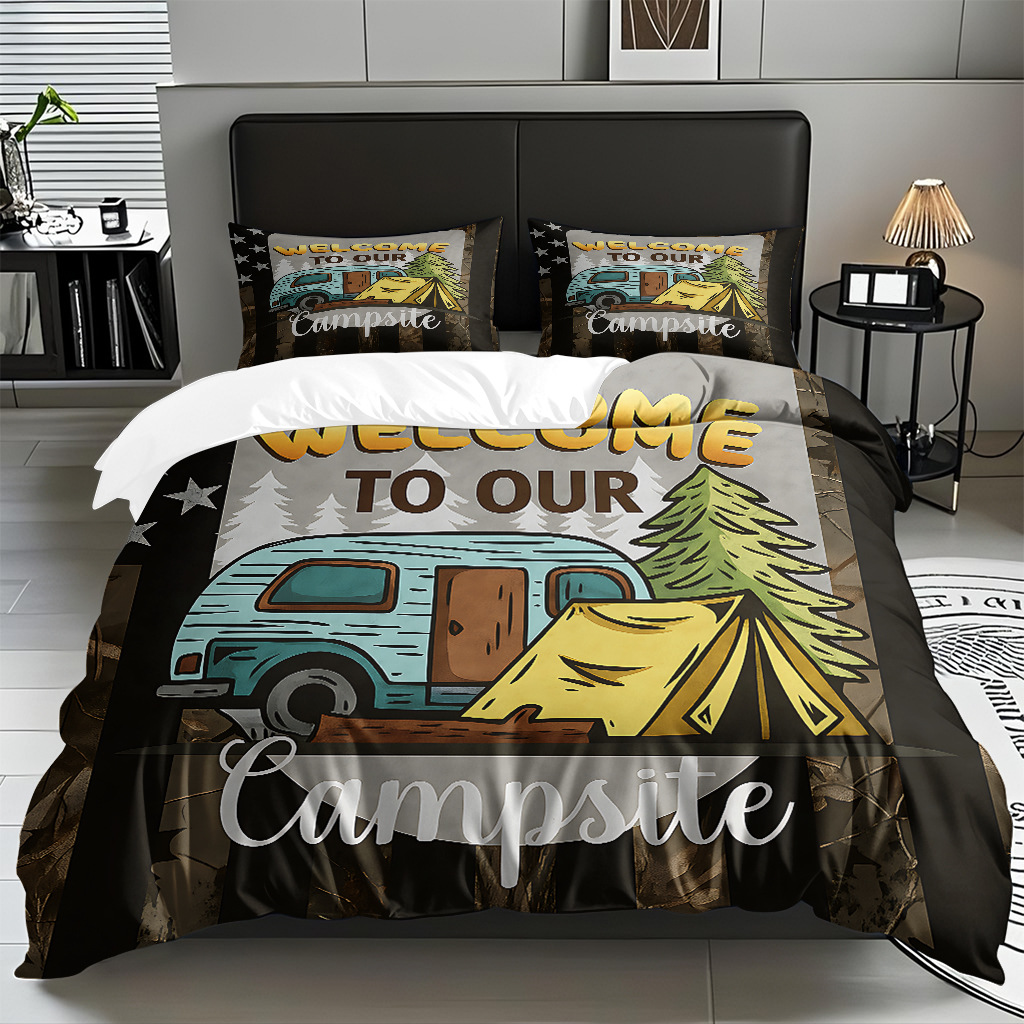 Ventas transfronterizas textiles caseros de ocio viento camping impresión digital abrasión quilt kit fuente de fábrica TEMU / JIT