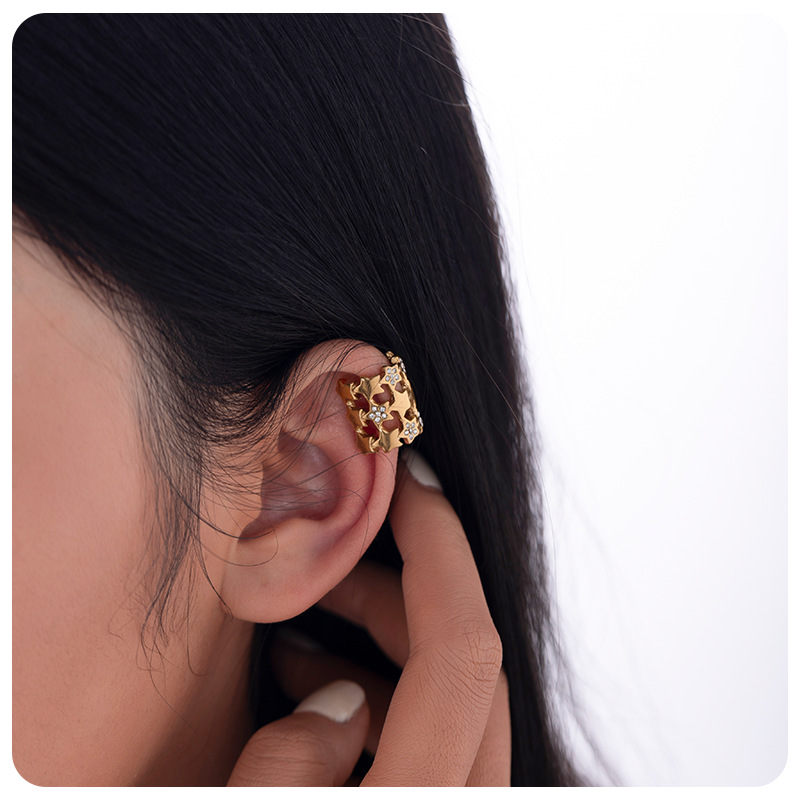TENA Europa y los Estados Unidos aretes de diamante de acero inoxidable estrellas orejas clips de hueso de orejas de alta sensación orejas de acero de titanio joyas de orejas para mujeres