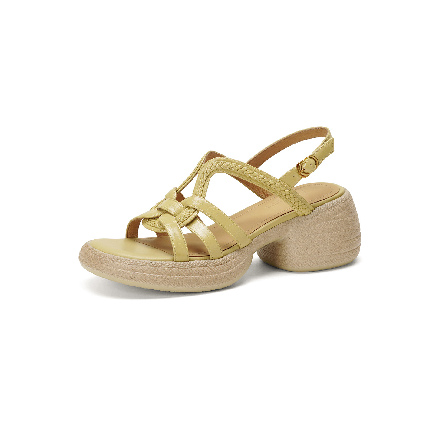 Sandal nữ hở mũi gót vuông đế dày 6 cm phong cách dệt — màu trắng ngà chi tiết 21