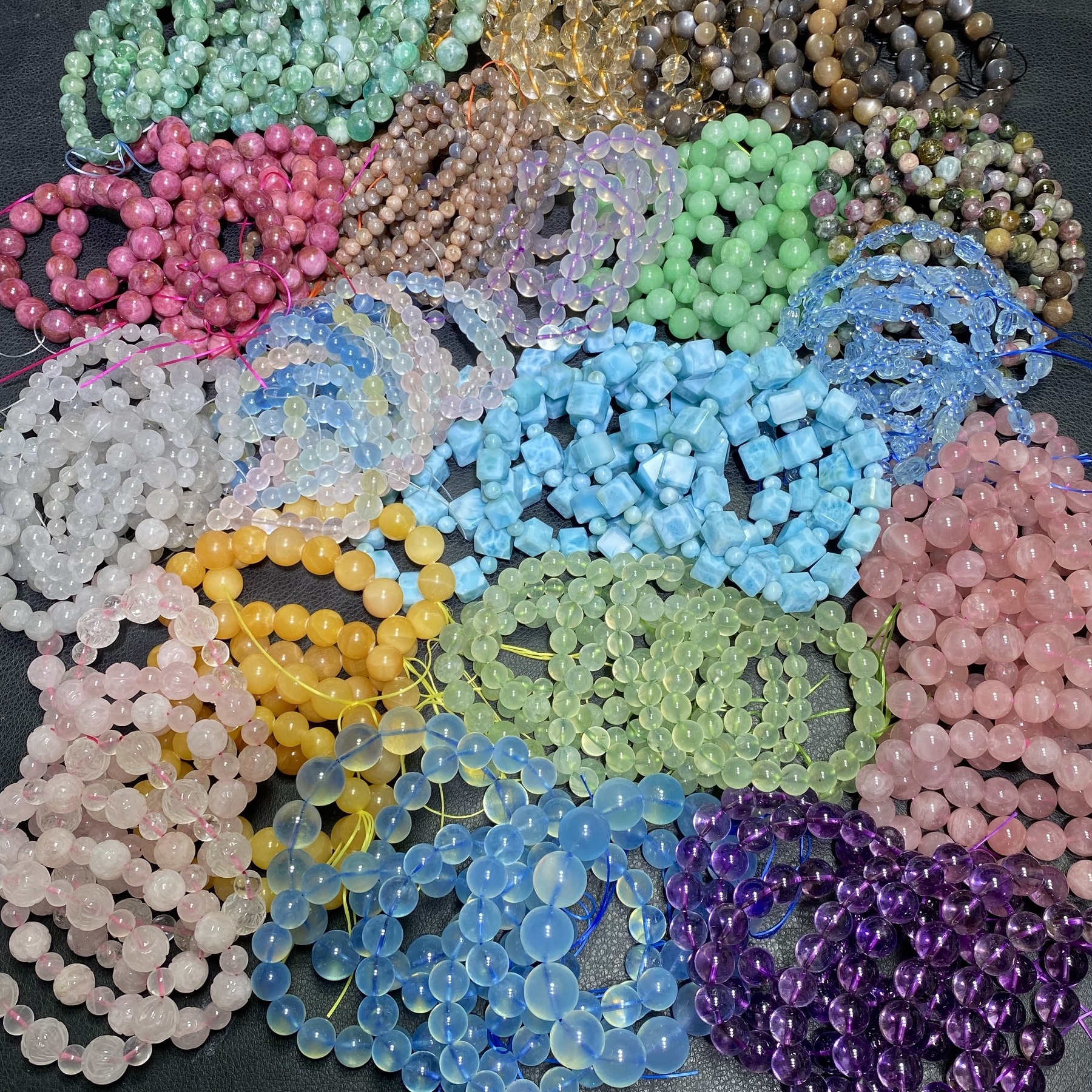 彼得石白水晶超七碧玺海蓝宝莓晶黄晶月光石手链文玩手串佛珠