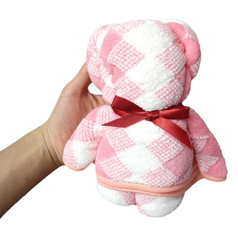 Bear Style Towel Warp Knitted Coral Fleece Rhombus Soft Water Absorbent Holiday Accompanying Gift Wedding Gift