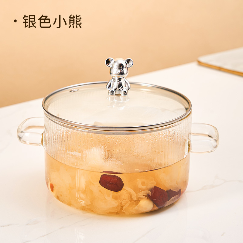 高硼硅小熊玻璃锅明火耐高温双耳奶锅电陶炉汤锅煮酒锅热粥炖汤锅|undefined