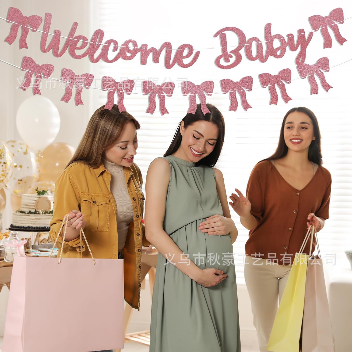 Banner de fiesta de bebé de welcome accesorios de decoración de fiesta de lazo de oro rosa 2025 nuevo