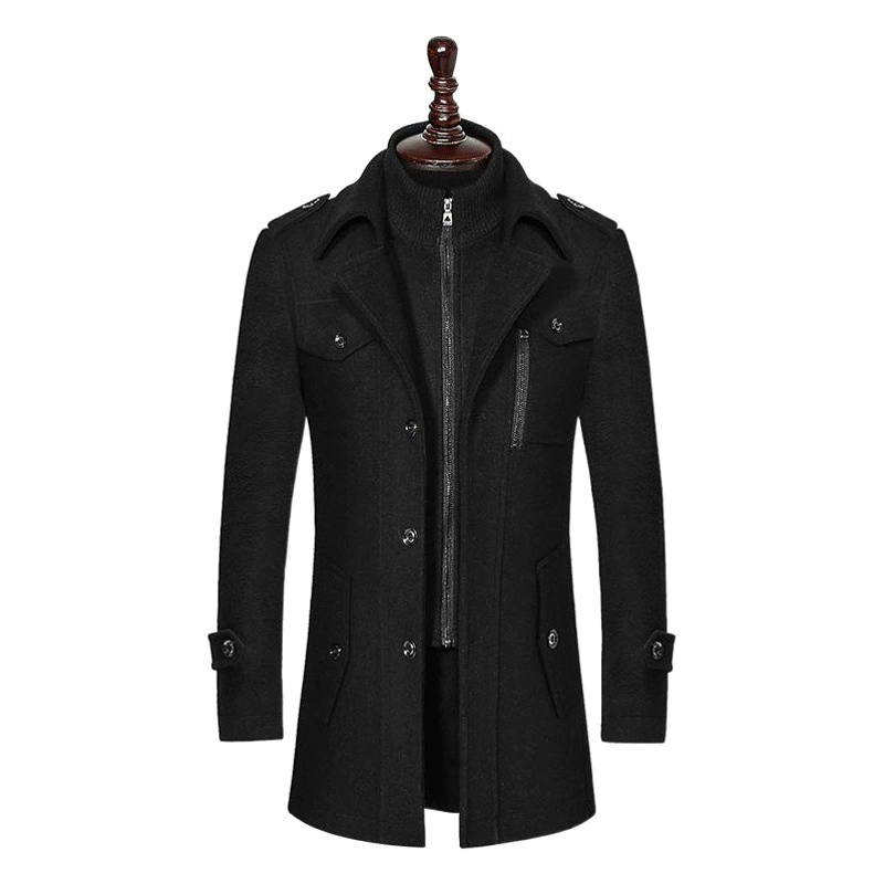 Мужское деловое шерстяное пальто для осени и зимы, модное шерстяное пальто с двойным воротником, мужская куртка 01