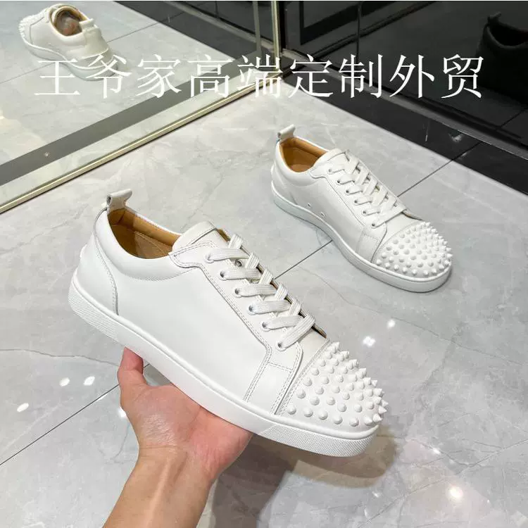 Высокое качество ~ Мужская и женская обувь с красной подошвой ACL, низкие заклепки из натуральной кожи, белые кожаные повседневные кроссовки на шнуровке, маленькие белые туфли