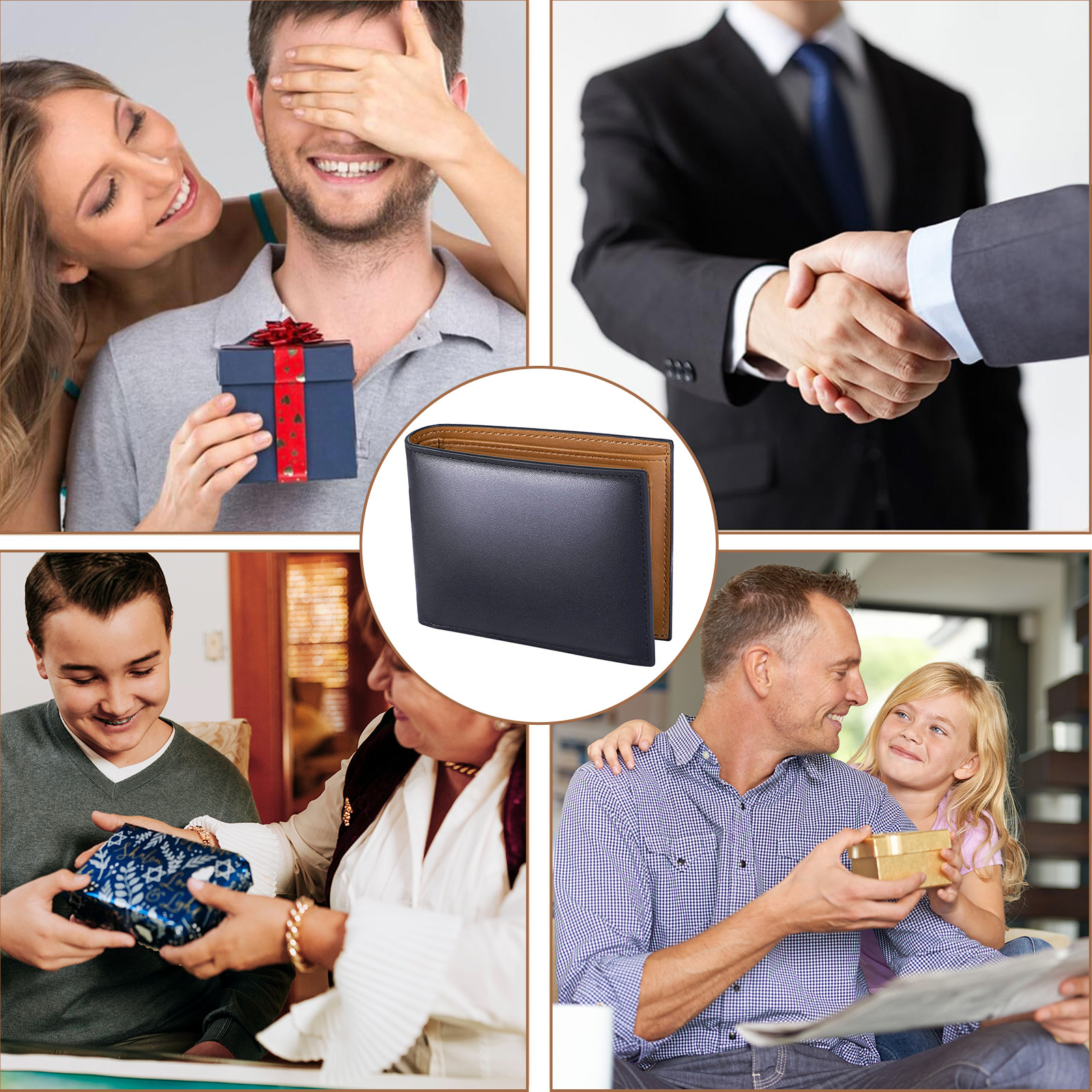 Cartera de negocios Rakuten de estilo japonés personalizada, multifuncional, con monedero, billetera de cuero genuino de doble pliegue para hombre