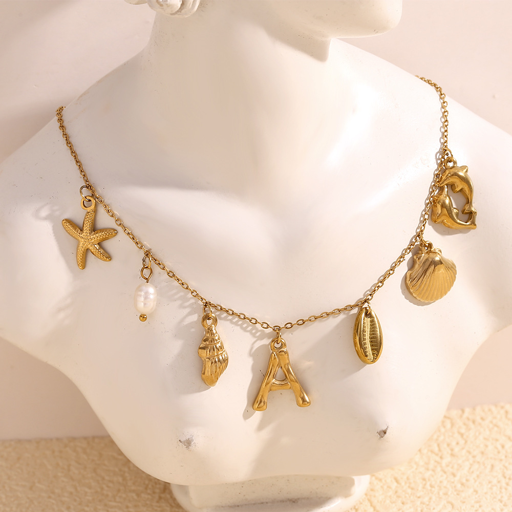 Marine Animal Letter A Stainless Steel Pendant Necklace