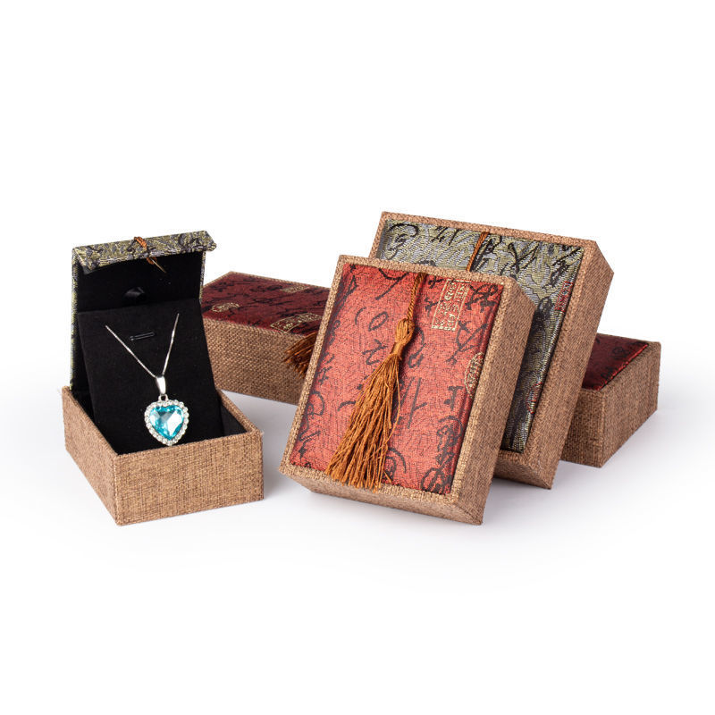 古风麻布流苏盒戒指盒手镯盒手串包装盒文玩收纳盒手链项链首饰盒