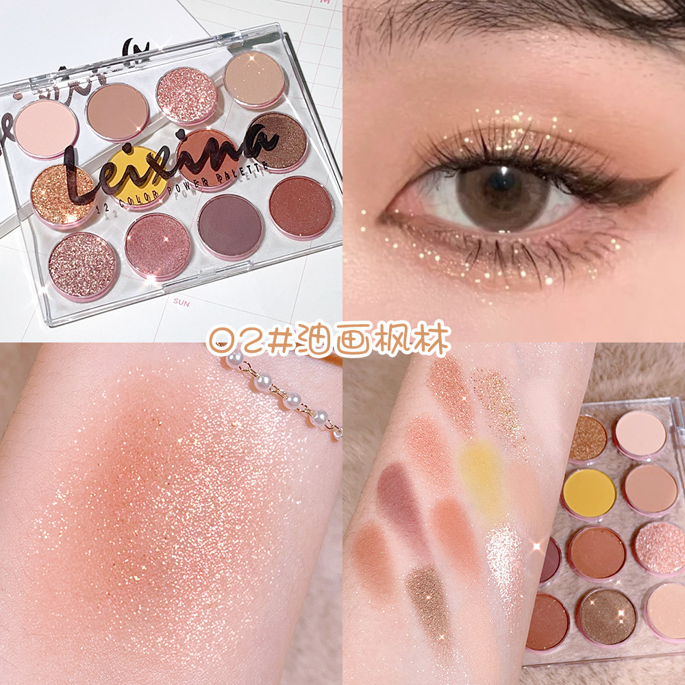 Placa de sombra de ojos de doce colores acrílico mate perlado fino flash tierra color mágico barato maquillaje polvo placa para estudiantes