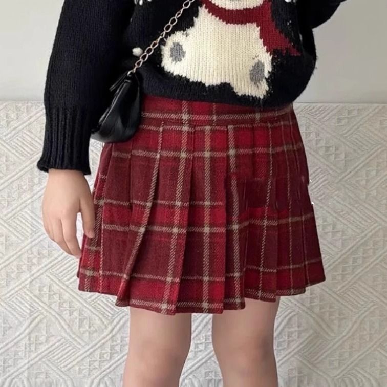 Niñas falda de busto otoño y invierno nuevo bebé extranjero falda de Navidad ropa de invierno infantil más falda a cuadros