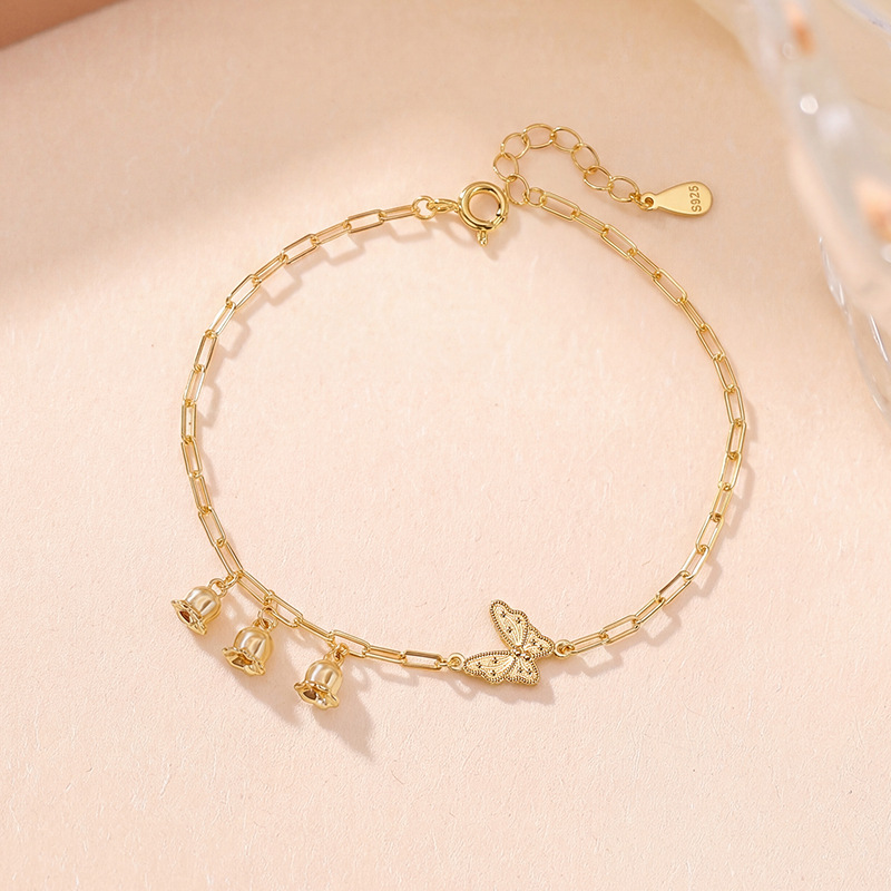 Vòng tay bạc S925 hình hươu bạc phong cách cổ điển, tua rua bướm nhẹ nhàng — Loại bạc