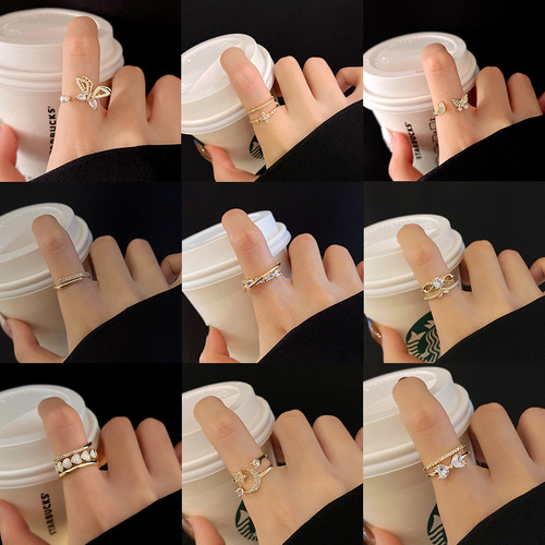 Korean style ins trendy opening adjustable pearl ring simple cold style niche internet celebrity same style ring hand jewelry