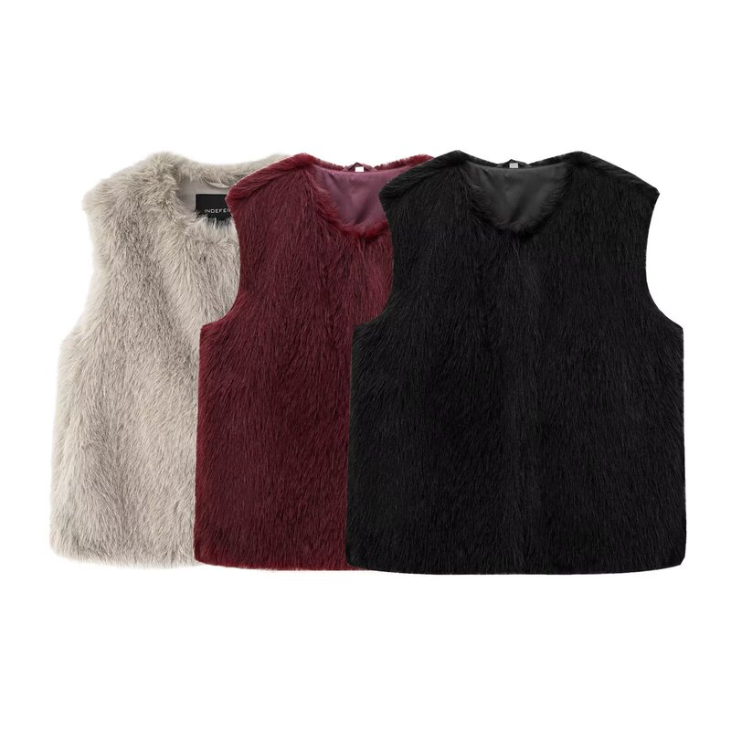 Amazon Cross-Border Foreign Trade European and American Clothing Autumn and Winter European and American Fashion Vest Artificial Fur Effect Vest