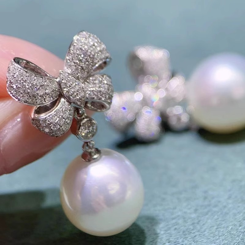 Pendientes colgantes de lazo con perla estilo princesa_voghion.com