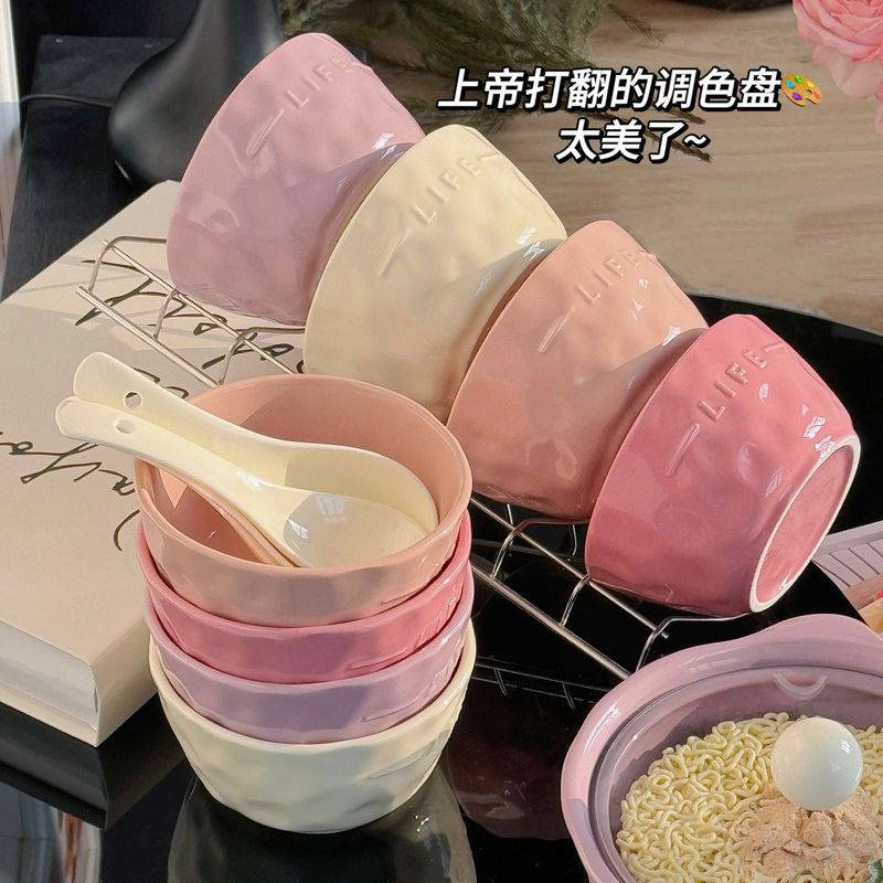 【LIFE】セラミックレリーフレターボウル ライスボウル 家庭寮 デザートボウル オートミールボウル 釉下色 高級感|undefined