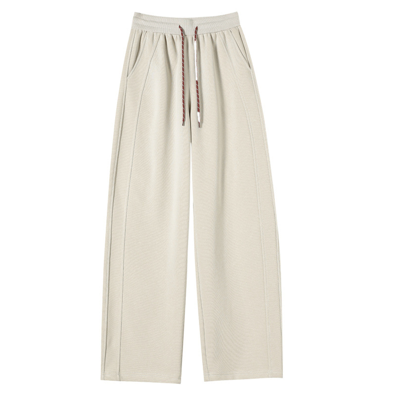 안코라 붉은 좁은 캐주얼 바지 여자의 2024 새로운 가을과 겨울 작은 기모 따뜻한 느슨한 스포츠 넓은 다리 바지