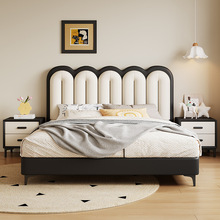 法式奶油风悠悠床女生网红创意主卧储物双人真皮床高靠背软包皮床