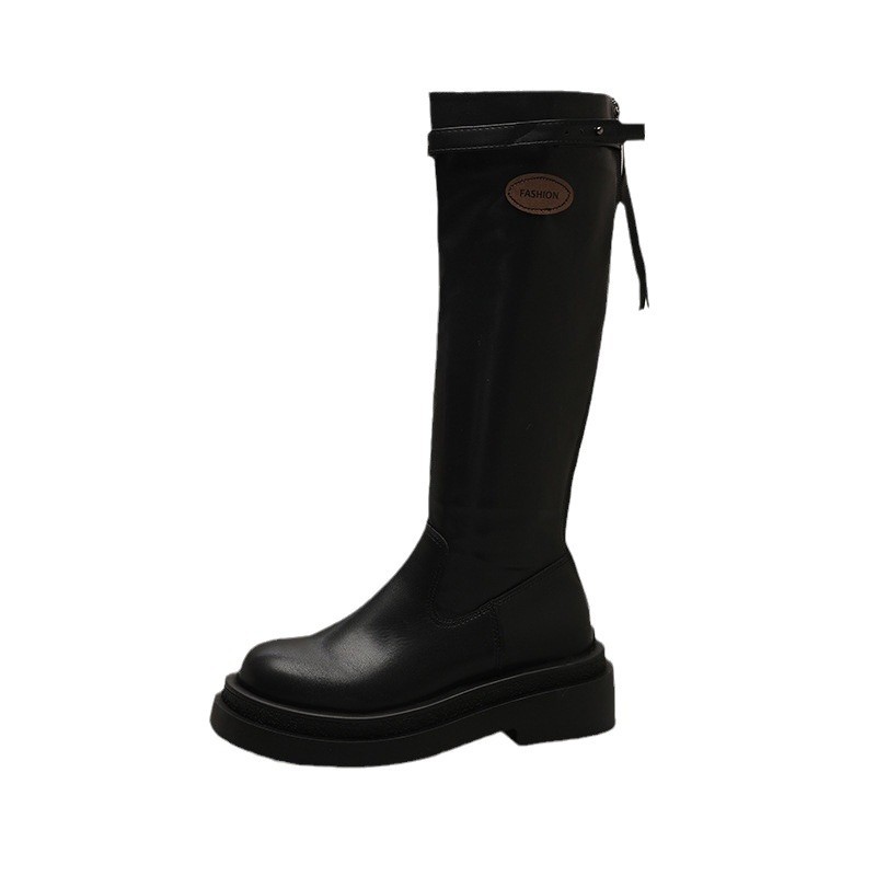 フランスの白いブーツの女性は膝の厚い底のファッション靴のカジュアルなブーツの後でファスナーの長靴の現物の卸売りをします。