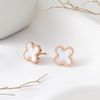 Elegant advanced brand small design earrings stainless steel, four-leaf clover, 18 carat, high-quality style, wholesale