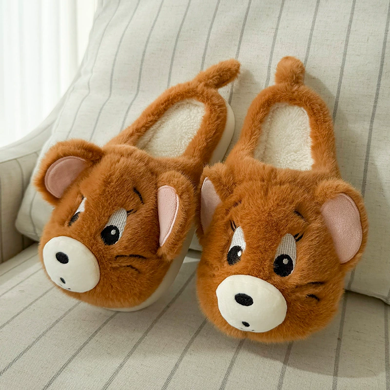 Cartoon fleece slippers, keep warm shoes for pregnant, comfortable footwear