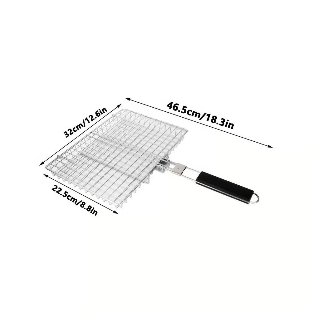 Edelstahl-Klappgriffzange, multifunktionales Grillnetz für den Außenbereich zum Grillen von Fisch, Fleisch und Gemüse, Grillwerkzeuge_voghion.com