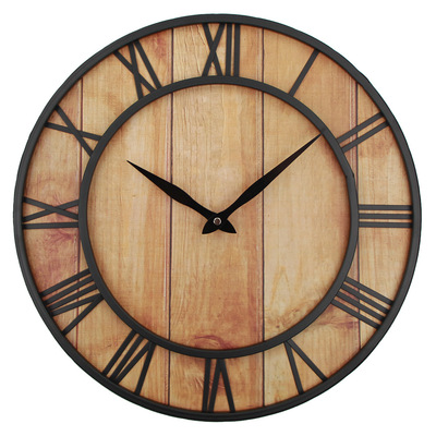 wooden  Retro Wall clock originality Iron art Wooden Clock Simplicity a living room Wall clock a living room circular European style Pocket Watch Clock