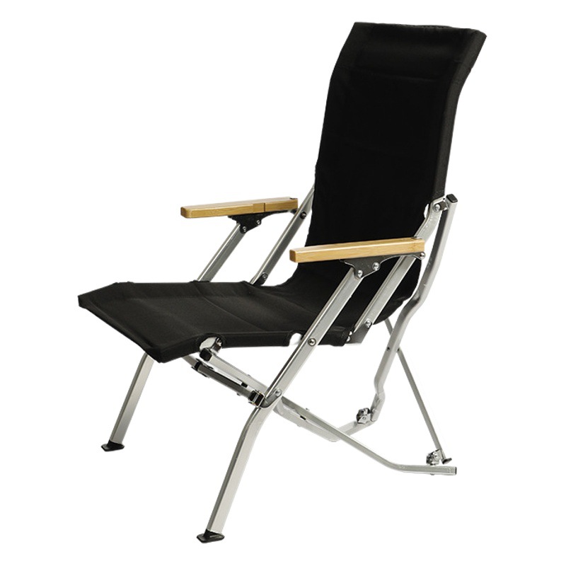 Silla plegable al aire libre Silla de pesca plegable portátil negro reclinable aluminio Aleación de camping silla alta espalda mar perro silla