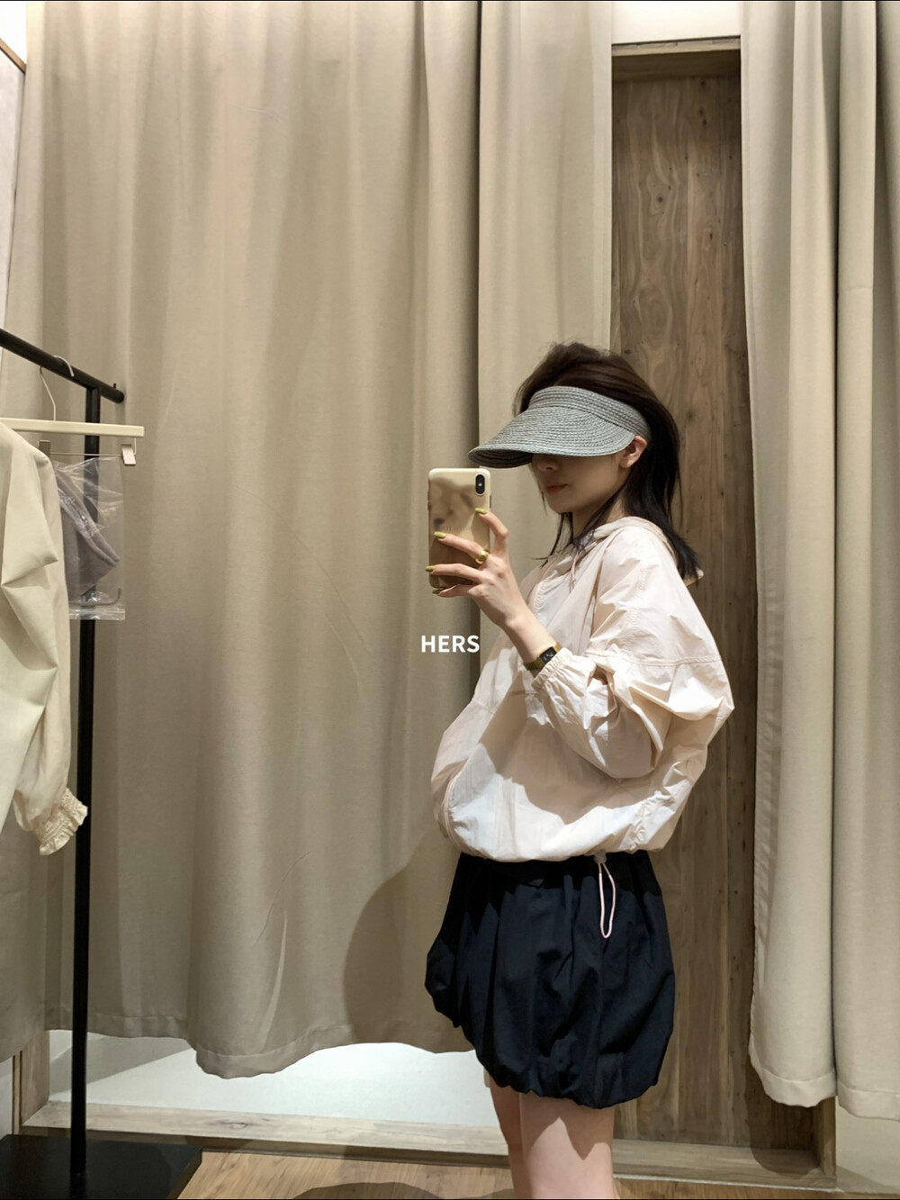 Áo khoác chống nắng nữ mũ liền tay ngắn phong cách tối giản — màu hồng, xanh lá cây chi tiết 15