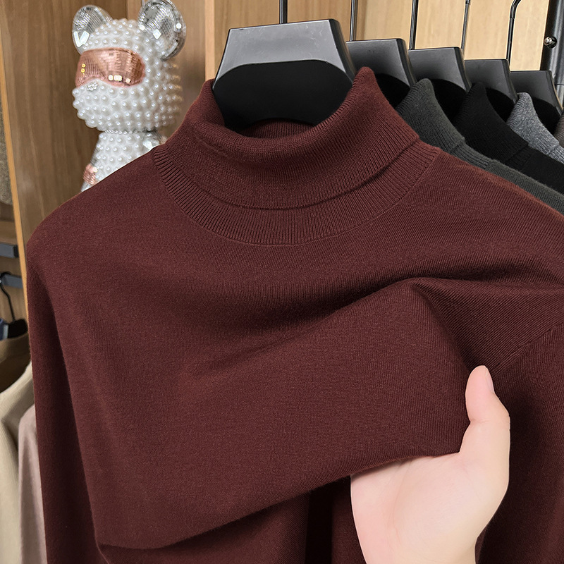 New Autumn and Winter Mulberry Silk + Sheep Wool Turtleneck Men's Long-Sleeved Knitwear Men's Youth Knitwear Base Men's Clothing