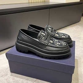 广州货1:1原盒新款皮鞋脚蹬英伦拼接厚底休闲真皮商务男士男鞋