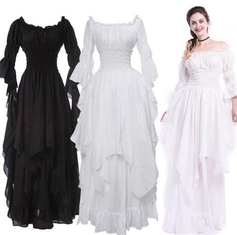 European and American gorgeous lace flare sleeve off-neck vintage gothic dress cosplay prom princess dress European and American gorgeous lace flare sleeve off-neck vintage gothic dress cosplay prom princess dress