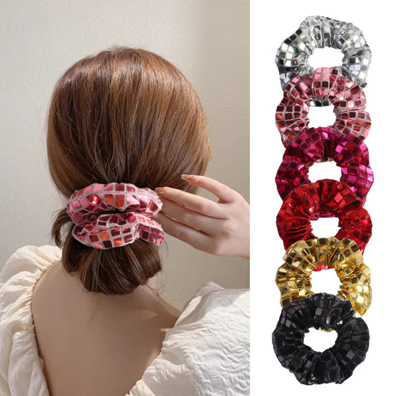 Cross-border hot sale new silver square sequins large intestine hair ring cross-border hot sale zama ball head fashion head rope