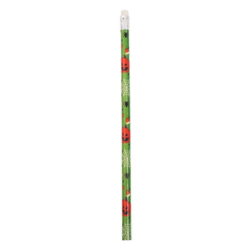 Cross-Border Halloween Stationery Halloween Pencils for Students Hb with Eraser Wooden Writing Pencils Shrink Film Pencils