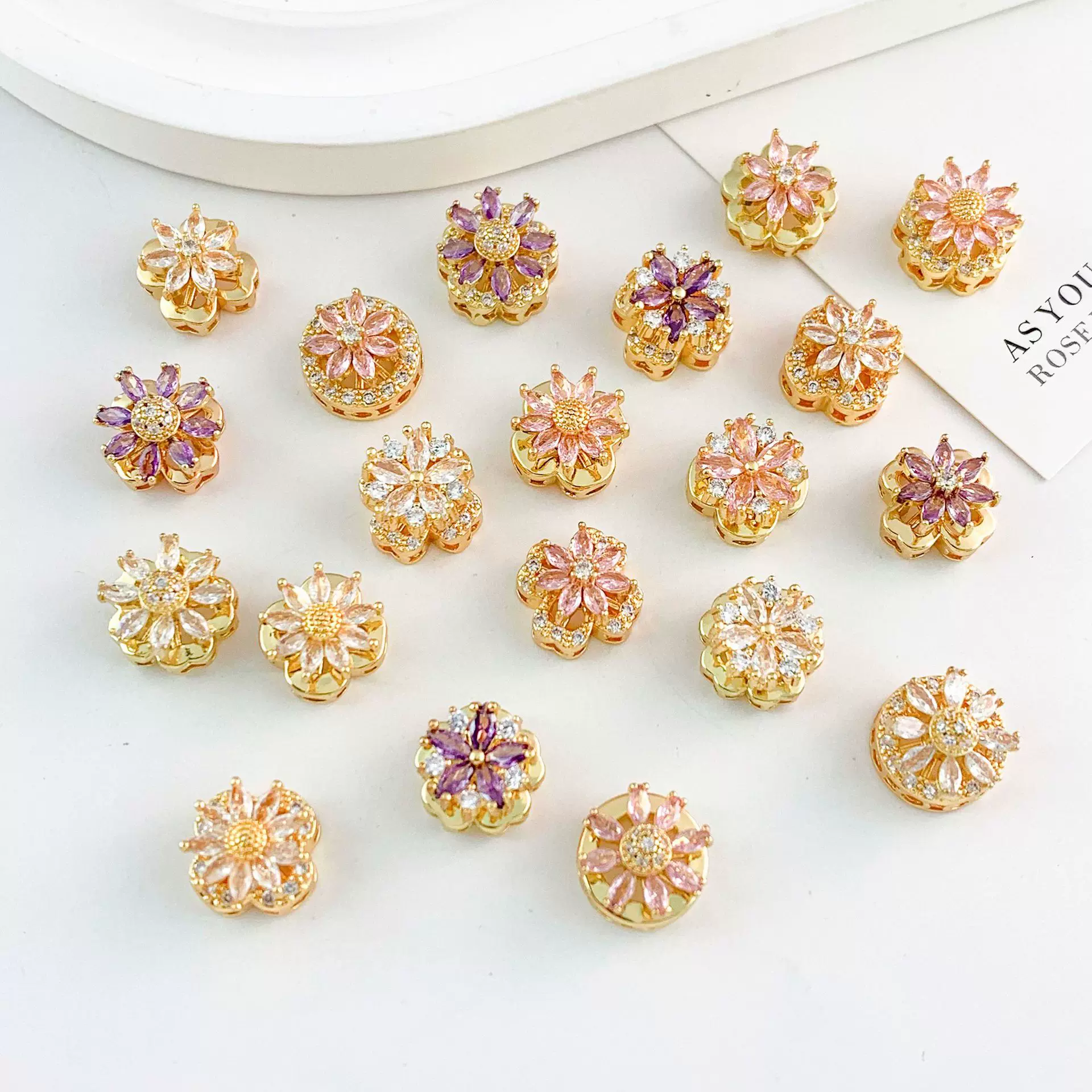 串珠18kK真金保色旋转花朵饰品配件时尚设计感不掉色DIY饰品配件