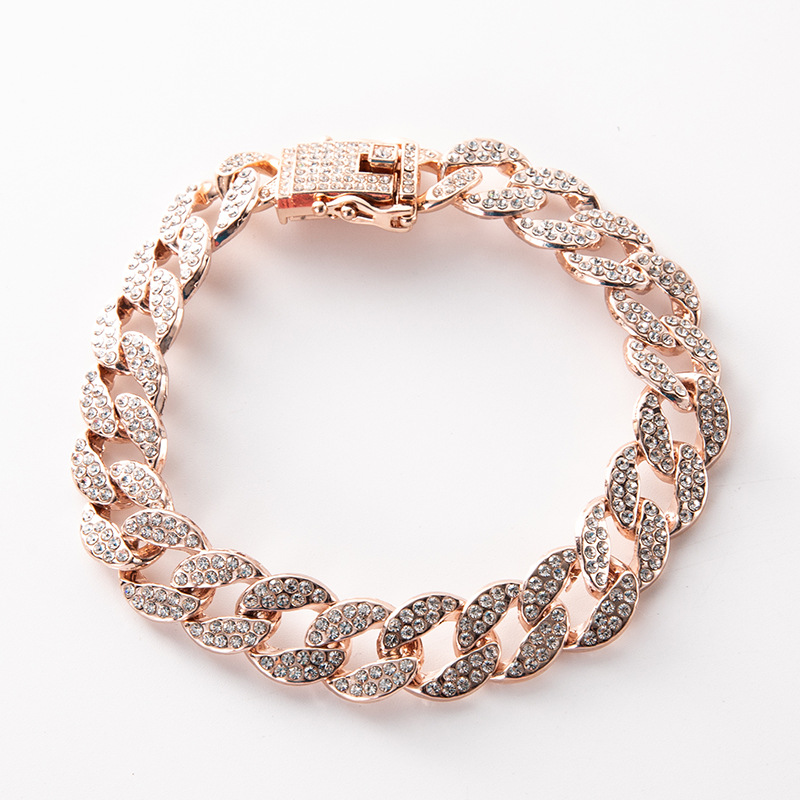 Cadena cubana ovalada extragrande, accesorio de aleación con diamantes completos, diseño ondulado, estilo europeo y americano, joyería unisex de moda, cadena de collar estilo hip-hop.