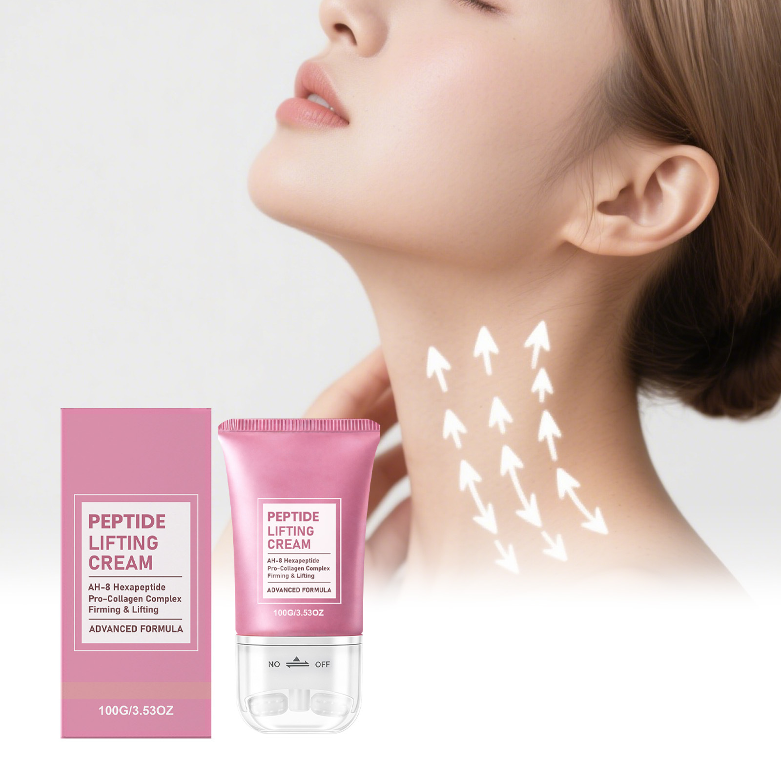 Neck Care Cream with Roller Massage for Gentle Nourishment and Hydration of the Skin, with a Refreshing and Easily Absorbed Texture