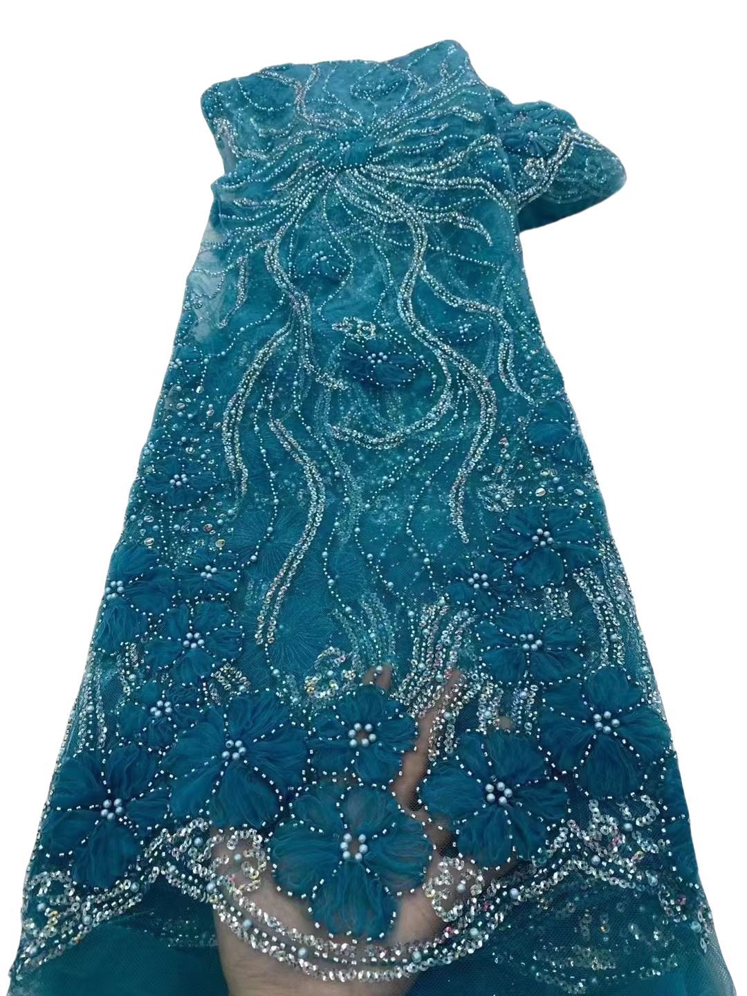 Fábrica de flores en stock bordadas perlas bordadas esquinillas de perlas bordadas de moda pequeña fresca vestido vestido de boda tela