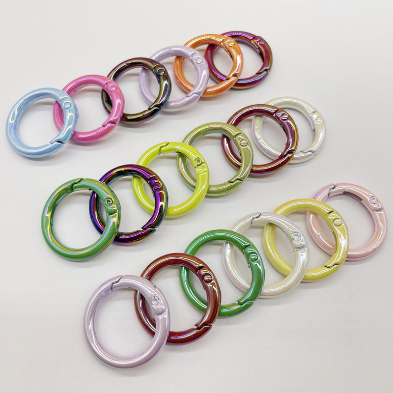 Uv Electroplated Ab Color Spring Clasp Round Mabe Spring Ring DIY Jewelry Accessory Alloy Connector Keychain Exquisite