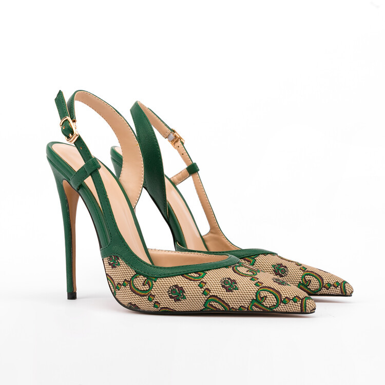 New thin heeled high-heeled shoes with grid pattern and toe strap, women's sandals, one piece to show off leg length
