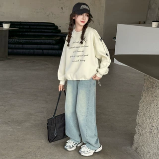 女童卫衣春秋款2025新款洋气女大童时髦蝴蝶结套头衫宽松长袖上衣