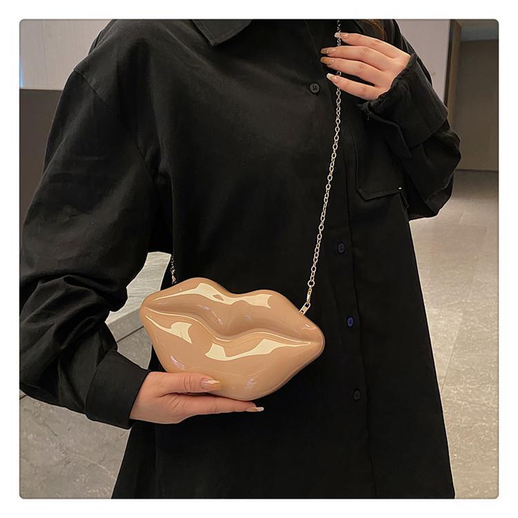 Streetwear Style Square Shape Small Size Women's Small Pvc Lips Streetwear Square Magnetic Buckle Shoulder Bag Crossbody Bag