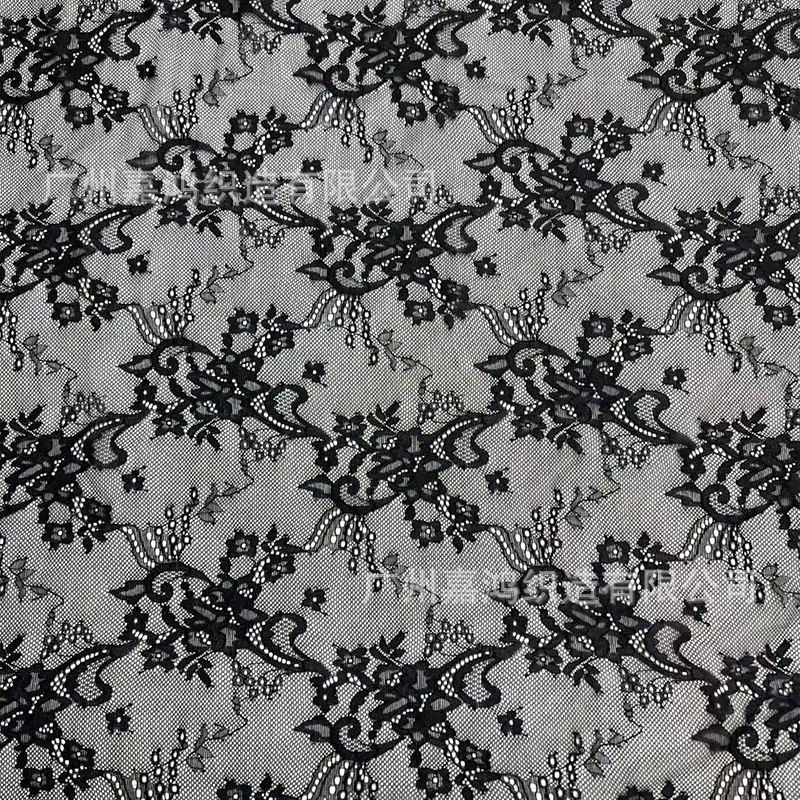 2026 tejido de encaje de manga larga plegado para usar camiseta de fondo tejido de encaje de albaricoque blanco y negro en stock