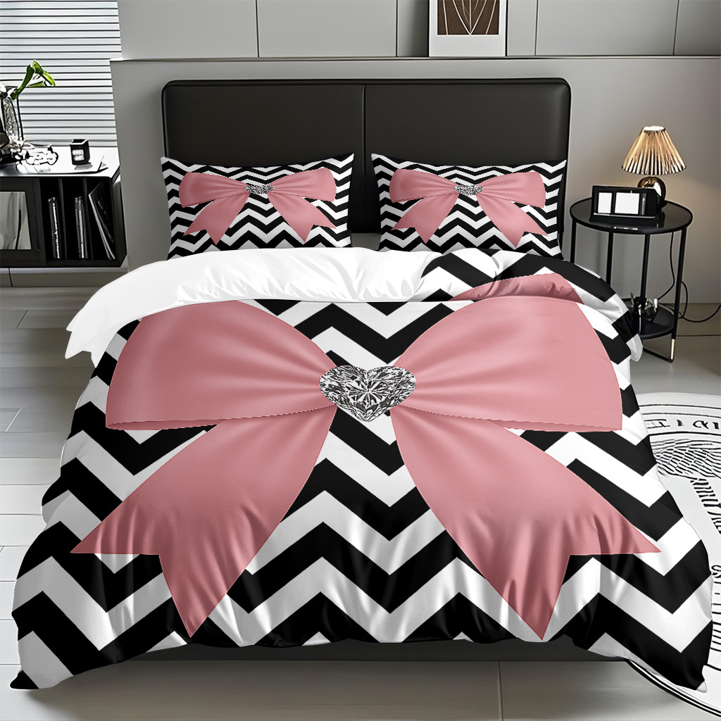 Ins Wind Pink Bow Digital Printed Colchón Set Pillow Cover Comercio electrónico transfronterizo preferido para adaptarse al modo JIT